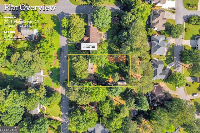 2151 Hamstead Ct, Suwanee, GA 30024 - aerial perspective of suburban area with property parcel outlined