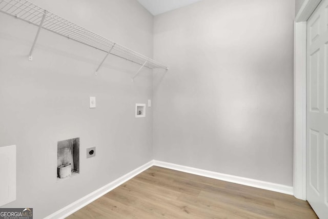 955 Mill Creek Ave, Canton, GA 30115 - laundry room with washer hookup, baseboards, electric dryer hookup, and light wood finished floors