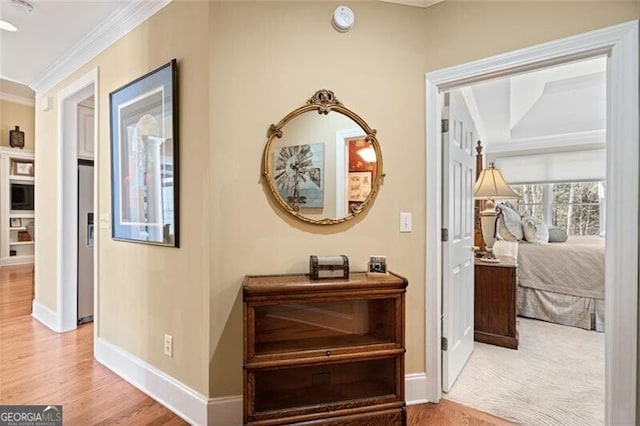 4115 Gold Mill Rdg, Canton, GA 30114 - corridor featuring ornamental molding, baseboards, and wood finished floors