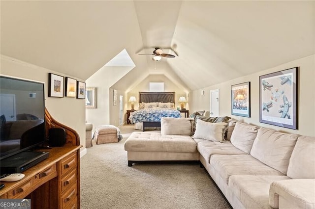4115 Gold Mill Rdg, Canton, GA 30114 - bedroom featuring carpet flooring, lofted ceiling, and ceiling fan