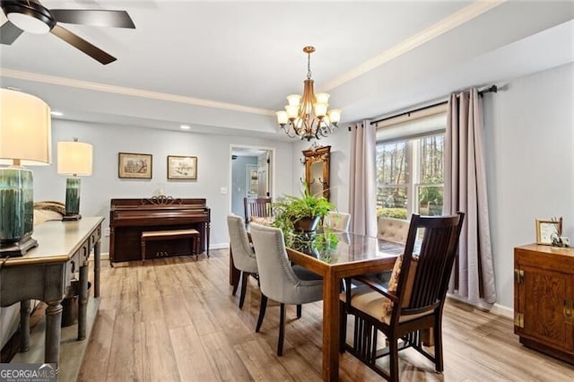 4115 Gold Mill Rdg, Canton, GA 30114 - dining room with light wood finished floors, a chandelier, ornamental molding, ceiling fan, and recessed lighting