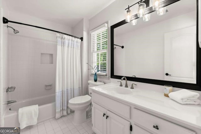 5120 Falcon Chase Ln, Atlanta, GA 30342 - bathroom with tile patterned floors, vanity, shower / bath combo with shower curtain, and toilet