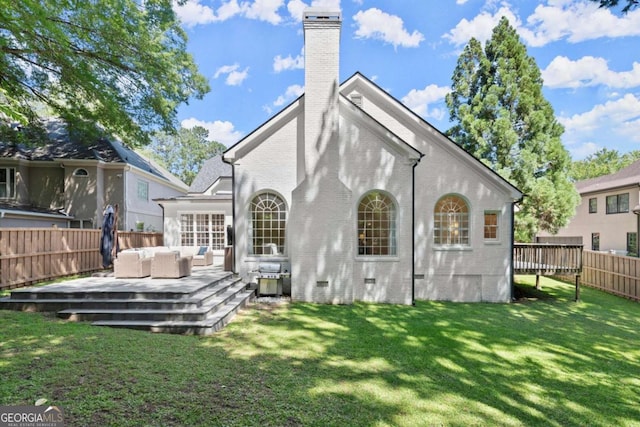 5120 Falcon Chase Ln, Atlanta, GA 30342 - back of house featuring outdoor lounge area, a deck, a chimney, and brick siding