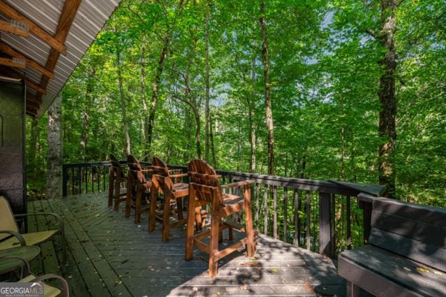 44 11th St, Ellijay, GA 30540 - wooden deck featuring a forest view