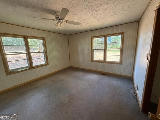 1272 Cave Springs Rd, Douglasville, GA 30134 - spare room with carpet floors, plenty of natural light, a textured ceiling, baseboards, and ceiling fan