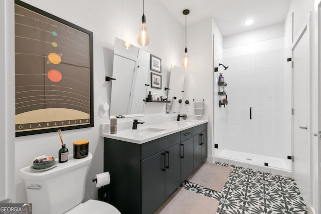 112 Rogers St NE Unit 410, Atlanta, GA 30317 - full bath with toilet, double vanity, a stall shower, and tile patterned floors