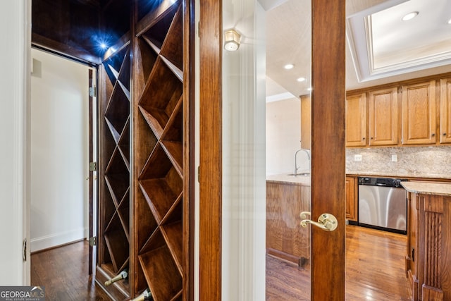 51 Ivy Chase NE, Atlanta, GA 30342 - wine cellar with wood finished floors, crown molding, and recessed lighting
