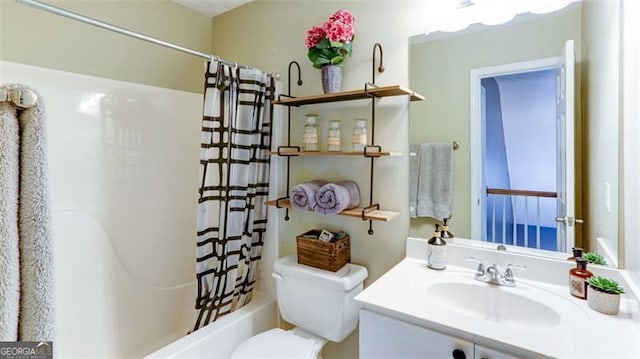 118 Valleyside Dr, Dallas, GA 30157 - bathroom featuring vanity, shower / bathtub combination with curtain, and toilet