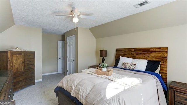 118 Valleyside Dr, Dallas, GA 30157 - bedroom featuring carpet, vaulted ceiling, a textured ceiling, baseboards, and ceiling fan