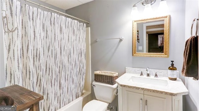 118 Valleyside Dr, Dallas, GA 30157 - bathroom with vanity, toilet, and shower / bath combination with curtain