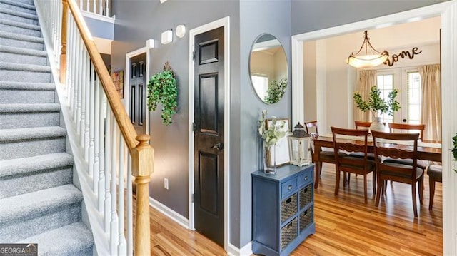 118 Valleyside Dr, Dallas, GA 30157 - entryway with light wood-style floors, baseboards, and stairs