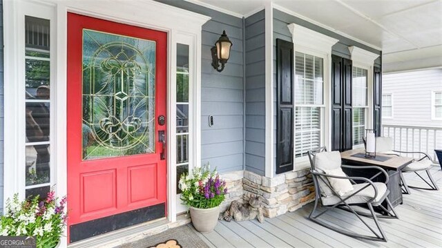 118 Valleyside Dr, Dallas, GA 30157 - doorway to property featuring a porch and stone siding