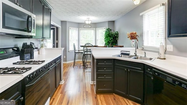118 Valleyside Dr, Dallas, GA 30157 - kitchen featuring stainless steel microwave, range with gas stovetop, black dishwasher, a sink, and light countertops