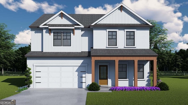 5344 Milford Dr Unit 183A, Gainesville, GA 30507 - modern inspired farmhouse featuring a porch, a front yard, a garage, and board and batten siding