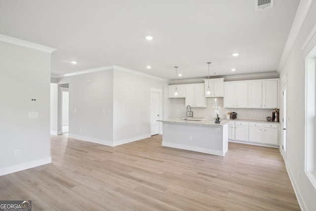 5344 Milford Dr Unit 183A, Gainesville, GA 30507 - kitchen featuring ornamental molding, a sink, white cabinets, decorative backsplash, and recessed lighting