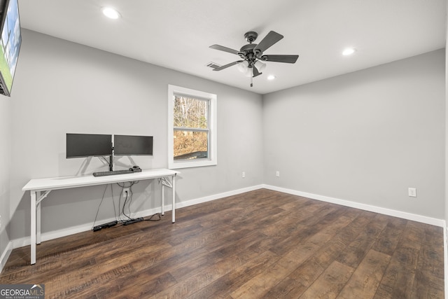 1935 Sam Bell Rd, Clarkesville, GA 30523 - unfurnished office featuring wood finished floors, recessed lighting, a ceiling fan, and baseboards