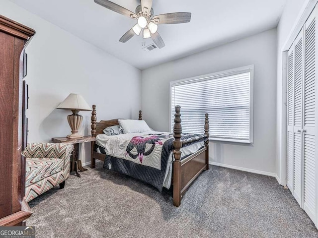 3931 Upper Bethany Rd, Ball Ground, GA 30107 - carpeted bedroom with baseboards, a closet, and a ceiling fan