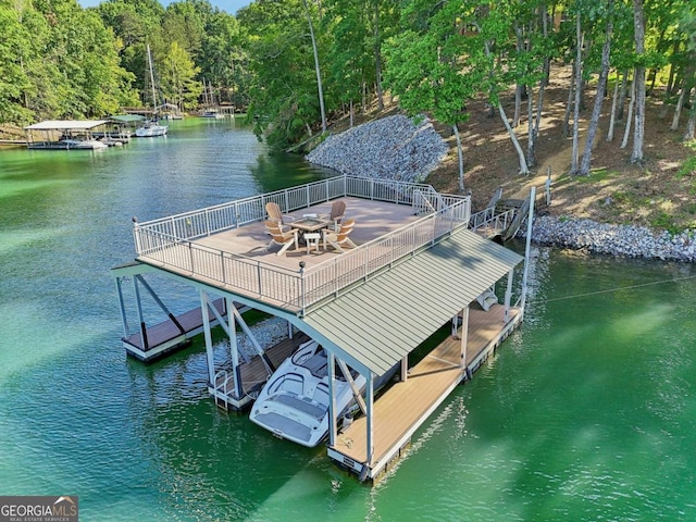6678 Gaines Ferry Rd, Flowery Branch, GA 30542 - dock area featuring a water view, boat lift, and a wooded view