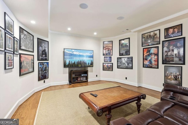 6678 Gaines Ferry Rd, Flowery Branch, GA 30542 - cinema featuring wood finished floors, recessed lighting, and crown molding