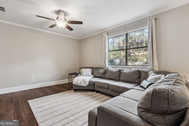 400 Dandy St, Saint Marys, GA 31558 - living room with a ceiling fan, baseboards, wood finished floors, and crown molding