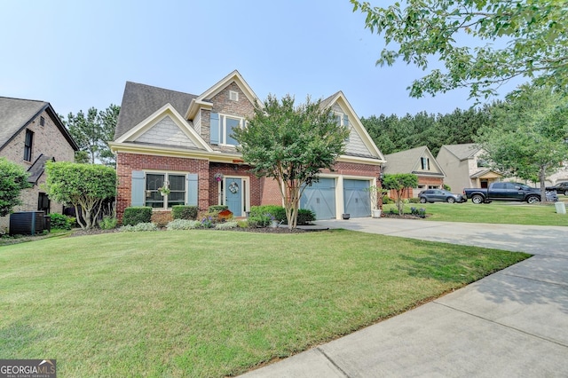 2469 Martini Way, Bethlehem, GA 30620 - craftsman-style house with concrete driveway, a front yard, brick siding, and central air condition unit