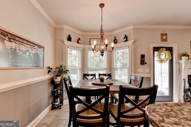 2469 Martini Way, Bethlehem, GA 30620 - dining room with a chandelier, ornamental molding, light tile patterned flooring, and baseboards