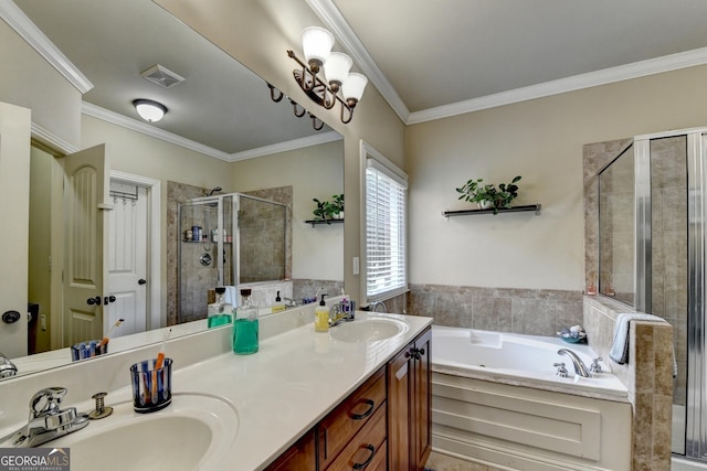 2469 Martini Way, Bethlehem, GA 30620 - full bath with a stall shower, a tub with jets, double vanity, and crown molding