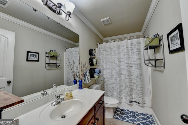 2469 Martini Way, Bethlehem, GA 30620 - bathroom with vanity, crown molding, toilet, tile patterned floors, and shower / bath combo