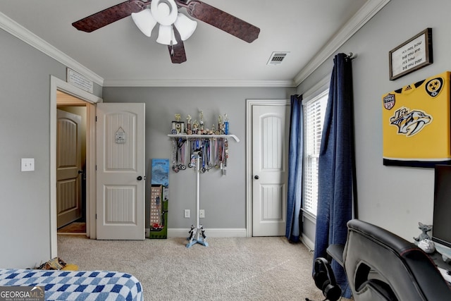 2469 Martini Way, Bethlehem, GA 30620 - bedroom featuring crown molding, carpet, baseboards, and ceiling fan