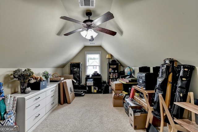 2469 Martini Way, Bethlehem, GA 30620 - office with lofted ceiling, light carpet, and ceiling fan