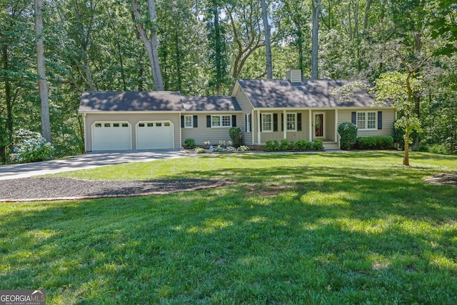 4516 Creekwood Cir NW, Kennesaw, GA 30152 - ranch-style home featuring an attached garage, concrete driveway, a chimney, and a front yard