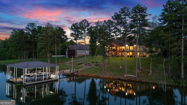 117 Valley View Ct, Blairsville, GA 30512 - dock area featuring boat lift, a water view, and a lawn