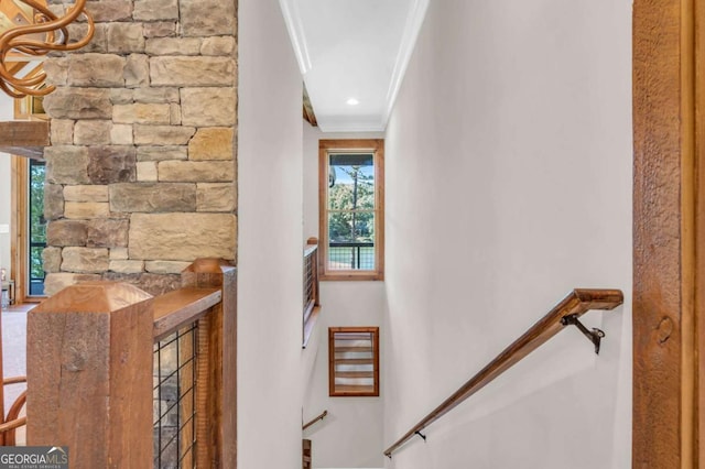 117 Valley View Ct, Blairsville, GA 30512 - stairway featuring ornamental molding