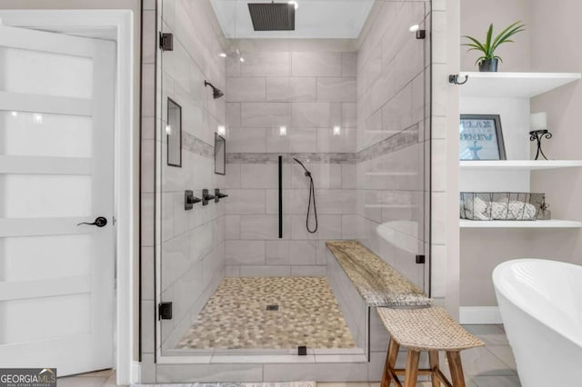 117 Valley View Ct, Blairsville, GA 30512 - bathroom with a shower stall, a soaking tub, and tile patterned flooring