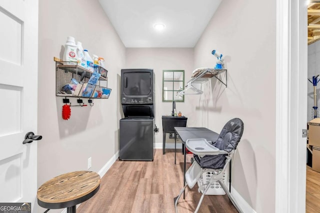 117 Valley View Ct, Blairsville, GA 30512 - office space with stacked washing machine and dryer and wood finished floors