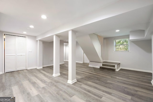 623 Montevista St SW, Atlanta, GA 30310 - basement with wood finished floors, recessed lighting, and baseboards