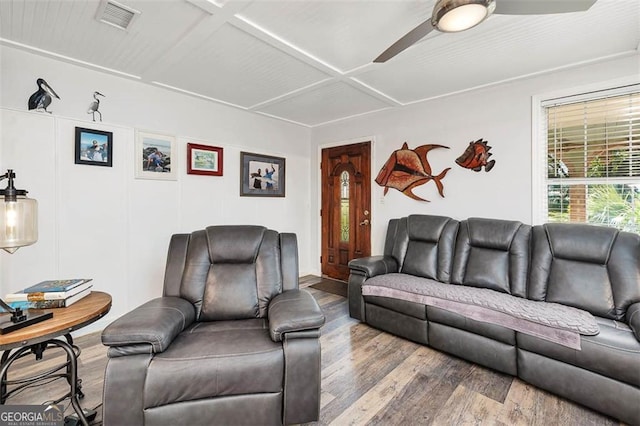 3 Stewart Ave, Saint Simons, GA 31522 - living area featuring a ceiling fan and wood finished floors