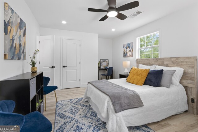2014 Fence Rd, Dacula, GA 30019 - bedroom featuring light wood finished floors, recessed lighting, and ceiling fan