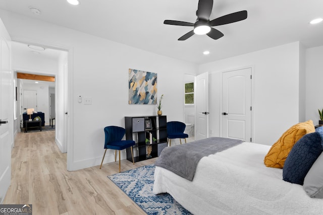 2014 Fence Rd, Dacula, GA 30019 - bedroom with light wood-style floors, recessed lighting, baseboards, and a ceiling fan
