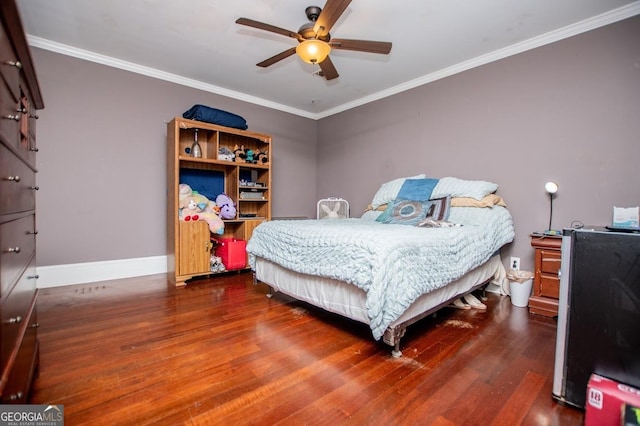1050 Denton Rd, Douglasville, GA 30134 - bedroom with wood finished floors, crown molding, baseboards, and a ceiling fan