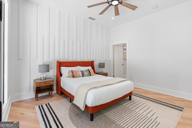 5370 Greenleaf Dr SW, Mableton, GA 30126 - bedroom with baseboards, light wood-type flooring, recessed lighting, and a ceiling fan