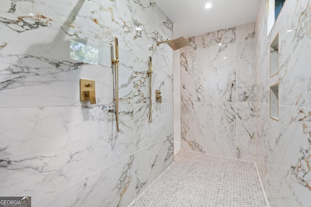 5370 Greenleaf Dr SW, Mableton, GA 30126 - bathroom with a marble finish shower and recessed lighting
