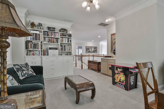 1000 Pleasance Grv, Peachtree City, GA 30269 - living room featuring crown molding and light carpet