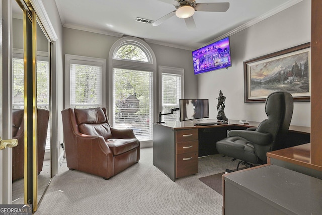 1000 Pleasance Grv, Peachtree City, GA 30269 - carpeted office with a ceiling fan and ornamental molding