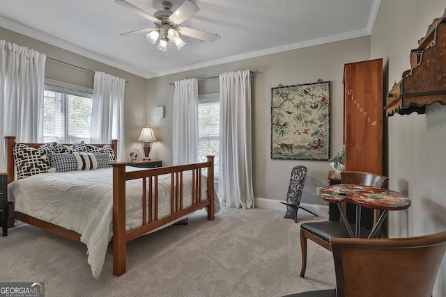 1000 Pleasance Grv, Peachtree City, GA 30269 - carpeted bedroom with multiple windows, ornamental molding, baseboards, and ceiling fan