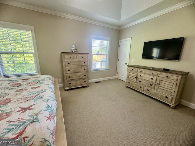 306 Reserve Ln, Saint Simons, GA 31522 - bedroom with light colored carpet, baseboards, and crown molding