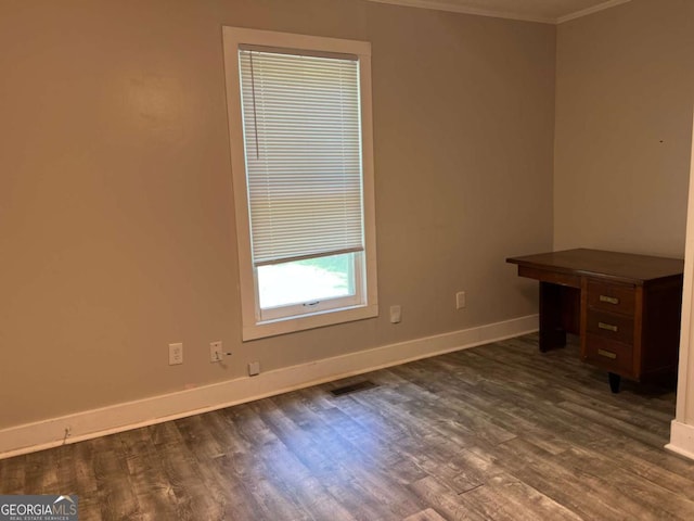 243 Old Acworth Rd, Dallas, GA 30132 - unfurnished office with dark wood-style flooring, baseboards, and ornamental molding