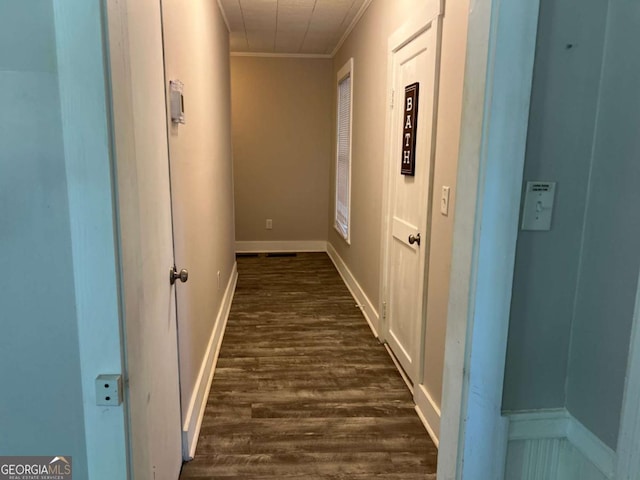 243 Old Acworth Rd, Dallas, GA 30132 - hall featuring crown molding, dark wood-style flooring, and baseboards