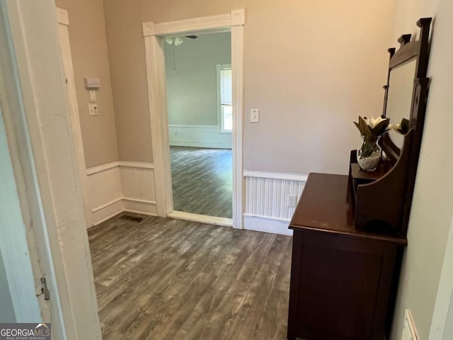243 Old Acworth Rd, Dallas, GA 30132 - hallway with dark wood-style floors and wainscoting