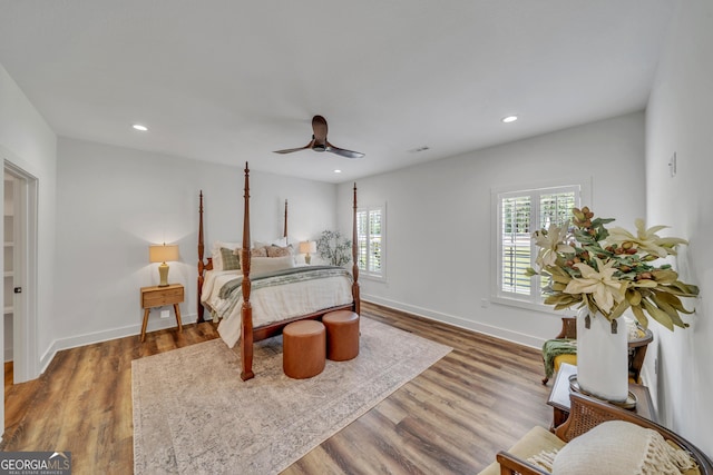 1354 Lakeway Rd, East Dublin, GA 31027 - bedroom featuring multiple windows, recessed lighting, ceiling fan, and wood finished floors